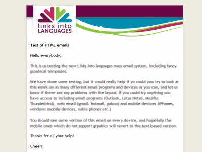 Links into languages HTML email template